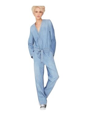 La Bohème Ethan Denim Jumpsuit Two Tone Stone Wash Indigo NWT Size S